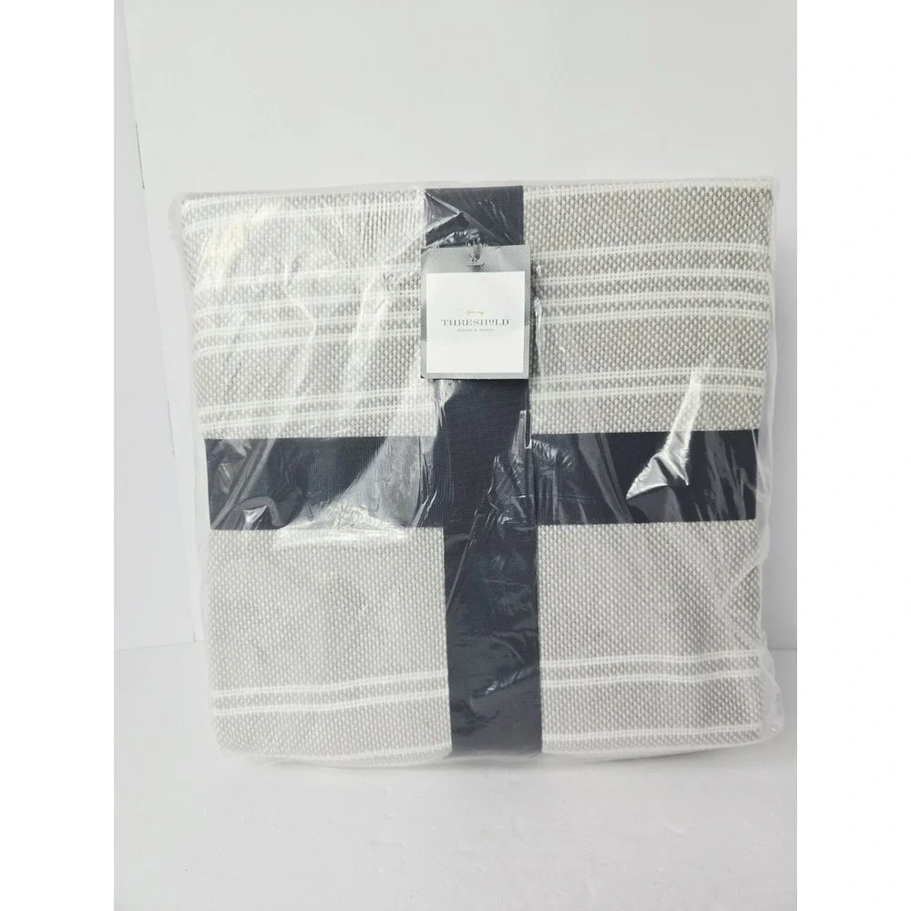 Threshold throw blanket grey white stripe %100 Cotton 108x92